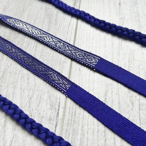 Hand woven tablet weaving BROCADED headband marine blue silk and silver thread Birka B5 pattern for reenactment historical costume sca larp