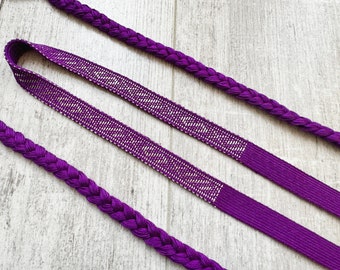 Hand woven tablet weaving brocaded headband purple silk and silver thread Birka pattern for reenactment historical costume sca larp