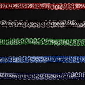 PERSONALIZED Brocaded Trim or Headband Silk and silver thread patterns from Birka and Mammen viking age, tablet weaving, viking age costume