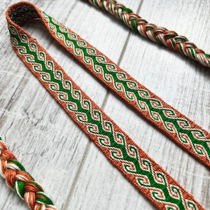 Tablet woven silk headband Ramshorn pattern tablet weaving trim reenactment sca viking slavic historical costume