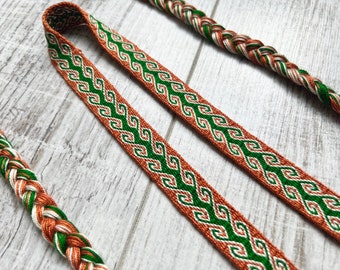 Tablet woven silk headband Ramshorn pattern tablet weaving trim reenactment sca viking slavic historical costume