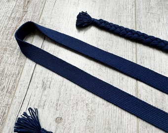 Hand woven tablet weaving silk navy headband trim for reenactment historical costume sca larp