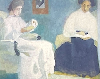 ヘレーネ・シェルベック (1862 - 1946) -1907 - 読書する少女たち - ヴィンテージ額入りプリント