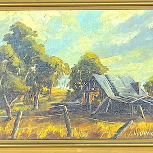 LYN HUTCHENS - Original oil on board -  &quot;Cottage in the hills&quot;