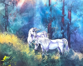 スー・ドー - オリジナル ヴィンテージ限定プリント (1980 年頃) - ファンタジー - ユニコーン