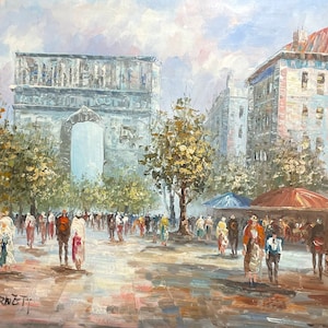 CAROLINE BURNETT (1877-1950) Origineel olieverf op canvas schilderij - Arc de Triomphe straatbeeld - jaren 1920 - Zeldzaam groot meesterwerk 97 cm x 67 cm -