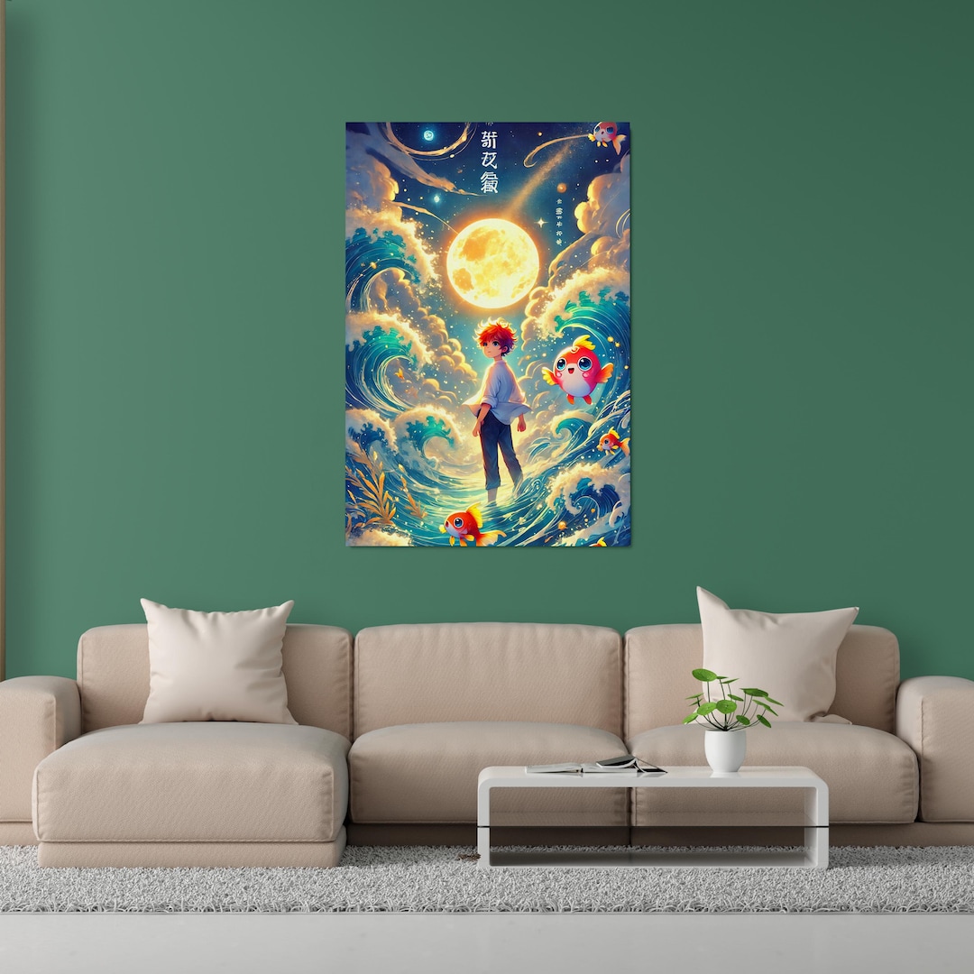 Studio Ghibli Ponyo Ocean Art, Fantasy Anime Style, Magical Moonlit ...