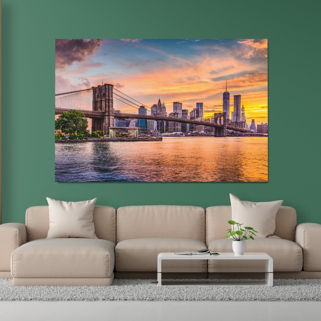 Brooklyn Bridge Sunset at New York City Art, New York Bridge Art ...