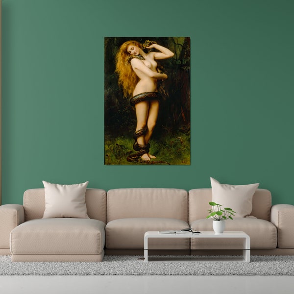 John Collier: Lilith (1889).  Snake Mythological Scene, Vintage Style, Reproduction Classic / Canvas and Poster High Quality Premium Print