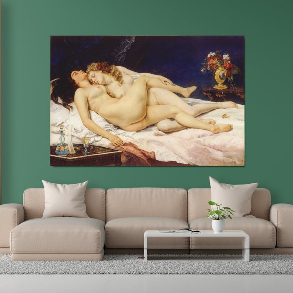 GUSTAVE COURBET - The Sleepers (Le Sommeil) (c. 1866), Reproduction Art, Woman Art / Canvas and Poster High Quality Premium Print
