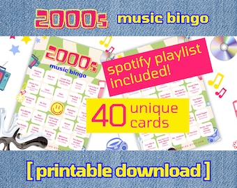 Bingo musical de los 2000 / 40 tarjetas, juego de mesa Singo (descarga digital)