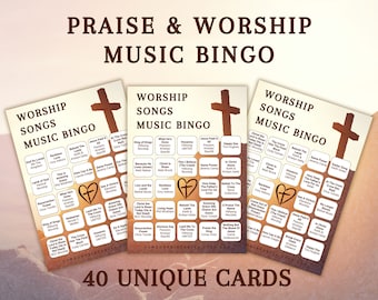 Christliche Musik Bingo | Lobpreis-Songs Bingo | Ostern Musik Bingo | 40 Bingokarten | Ostern Spiele zum Ausdrucken | Digitaler Download