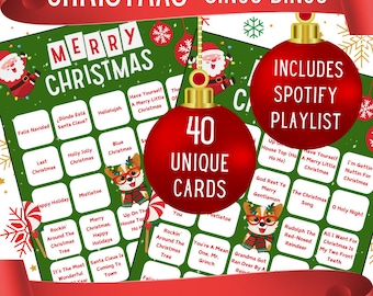 Christmas Music Bingo | 50 Songs, 40 Cards (PDF Download)