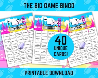 The Big Game Bingo | Sunday 2026 Bingo | LX Football Party Games | 40 Printable Bingo Cards