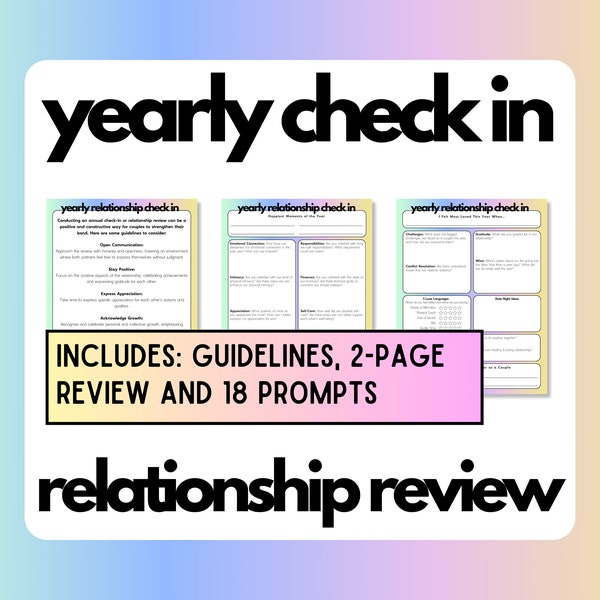 Yearly Relationship Review | Couples Check In | Year in Review | Marriage Activity Worksheet | Yearly Goals | Printable | PDF Download