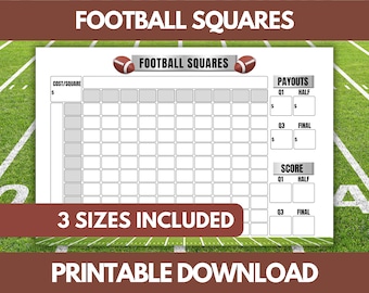 Football Pool Squares Game | Football Party Games | Football Squares, 100 Squares | Party Games | Poster Size | Printable Games