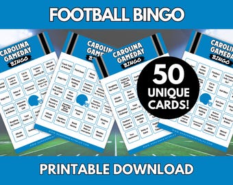 Juego de bingo de fútbol de Carolina: 50 tarjetas imprimibles (descarga digital)