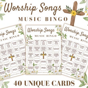 Bingo de música cristiana / Bingo de música de Pascua / Bingo de canciones de adoración / 40 tarjetas de bingo / Juegos bíblicos / Juegos de Pascua imprimibles / Descarga digital