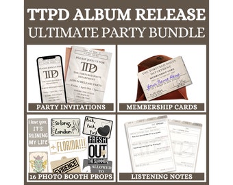 Tortured Poets Dept. Party Bundle | TTPD Album Release Party Bundle | TTPD Invitations, Photo Props, Membership Cards, Listening Notes