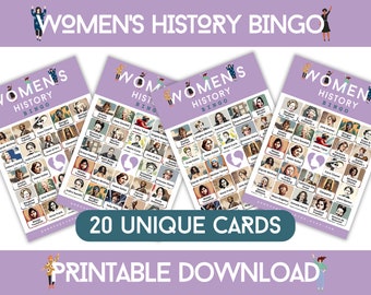 Women's History Month Bingo Game | International Women's Day Bingo 20 Cards | Women's History Month Activity | Educational Games | Printable