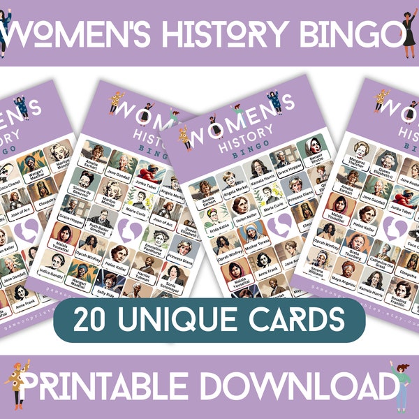 Women's History Month Bingo Game | International Women's Day Bingo 20 Cards | Women's History Month Activity | Educational Games | Printable