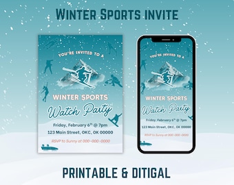 Invitación a la fiesta de deportes de invierno 2026 (imprimible y digital)