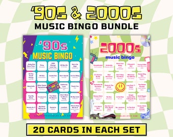 Bingo musical de los 90 y los 2000: Juego de 20 cartas, juegos de fiesta (descarga digital)