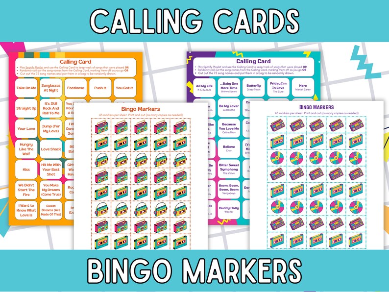 80s and 90s music bingo with playlsit