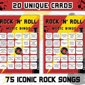 Rock and Roll printable music bingo game