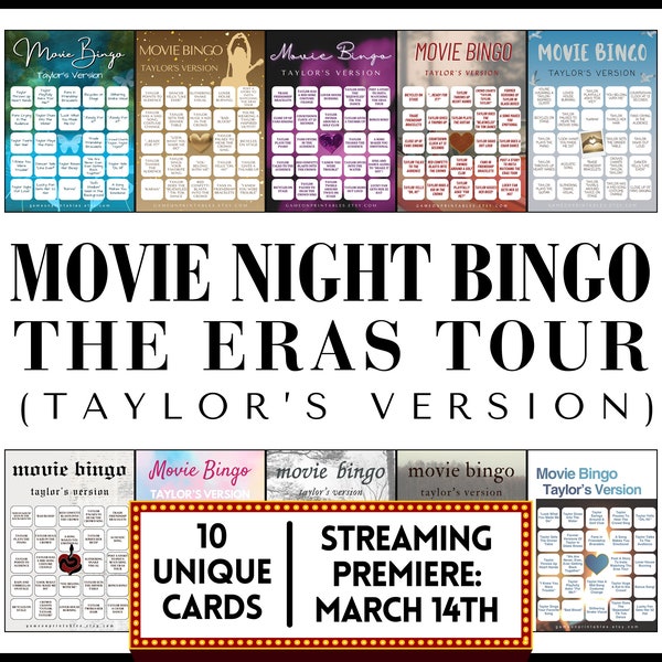 Eras Tour Movie Bingo | Eras Tour Taylor's Version Bingo | Eras Tour Watch Party Game | Swiftie Party Game |  Swiftie Teen Game | Printable