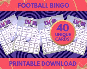 Football Bingo, The Big Game | Play Bingo on Sunday 2024 | Football Party Games l Vegas Watch Party | Party Games | Printable