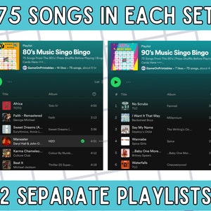 80s and 90s music bingo with playlsit