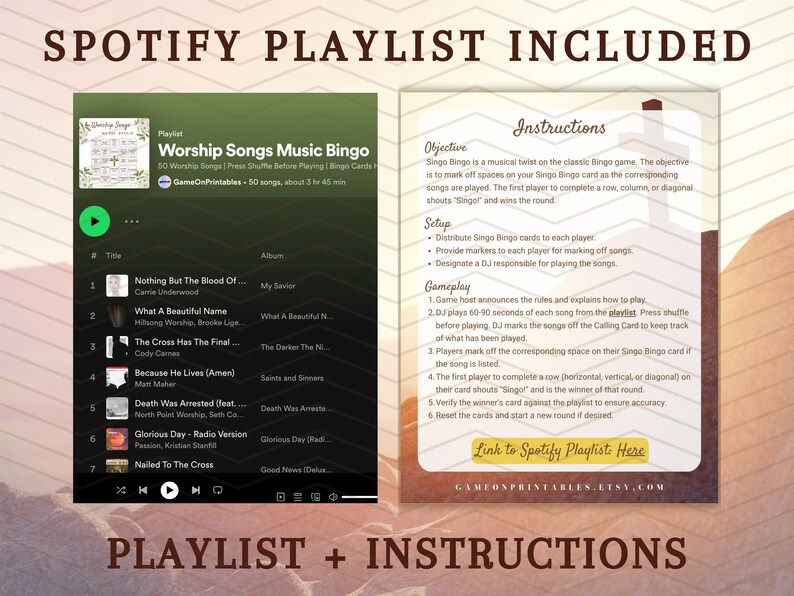 Christian worship music bingo