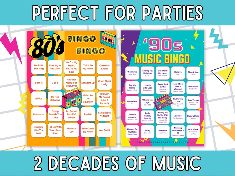 80s and 90s music bingo with playlist