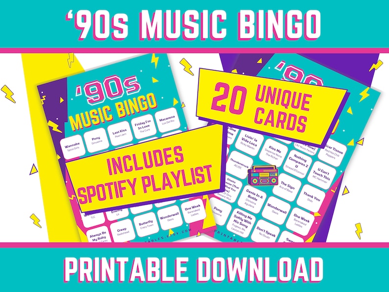 90s music bingo with playlist