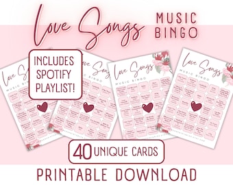 Love Songs Music Bingo, Mother&#39;s Day Bingo Game, Galentines Bingo, Singo, Bachelorette Games, Anniversary Games, Printable Party Games