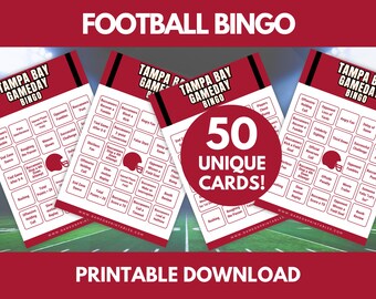 Bingo de fútbol de Tampa Bay: Fiesta del día del partido (50 tarjetas imprimibles) (Descarga digital)