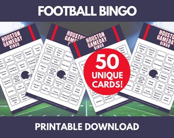 Bingo de fútbol americano de Houston: 50 tarjetas imprimibles (descarga digital)