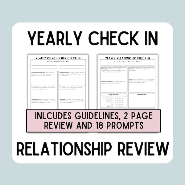 Yearly Relationship Review | Couples Check In | Year in Review | Marriage Activity Worksheet | Yearly Goals | Printable | PDF Download