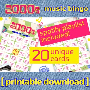 2000s Music Bingo | 2000s Singo Bingo | 20 Bingo Cards | Y2K Music Bingo With Playlist | Party Games | Printable Games | Digital Download