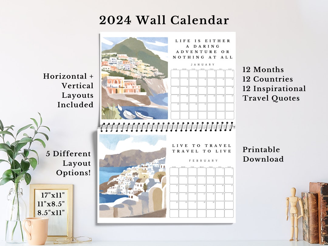 2024 Wall Calendar 2024 Travel Calendar Yearly Planner 12 Month Planner