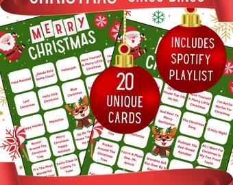 Bingo Singo Navideño / Bingo Musical Navideño / 50 Canciones Navideñas, 20 Cartas / Juego de Fiesta Navideña / Juegos Imprimibles / Descarga Instantánea PDF