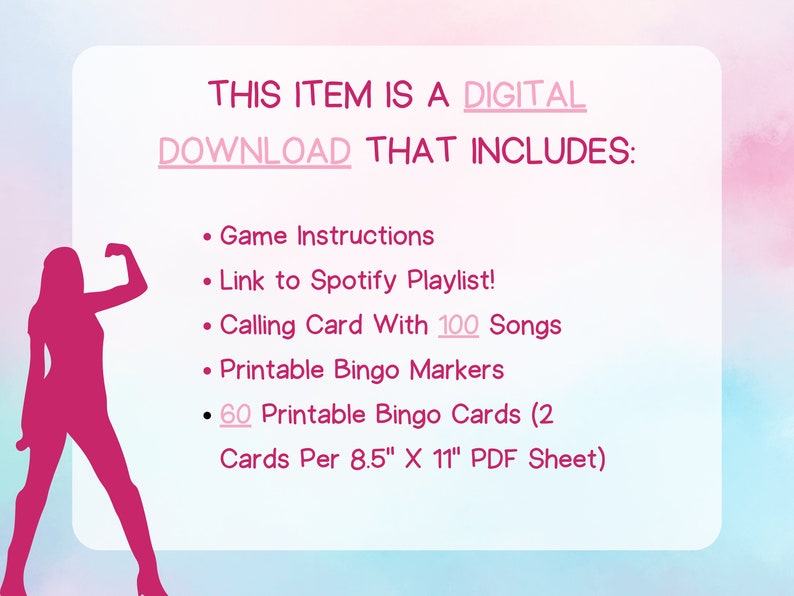 Musikbingo Tays version | T Swift Musikbingo med spellista | 60 bingokort | Swift Partyspel | Tonårsfestspel | Utskrivbara spel bild 8