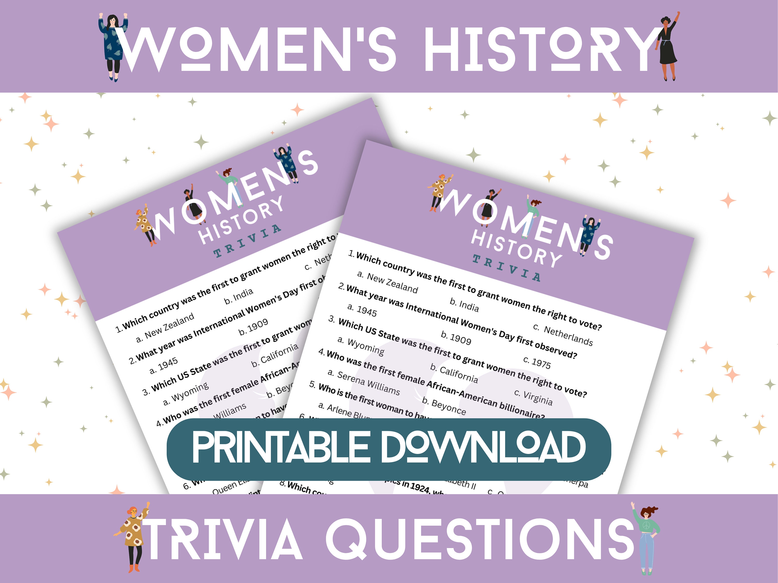 Women's History Trivia Game | International Women's Day Game | Women's History Activity | Inspiring Women | Educational Games | Printable