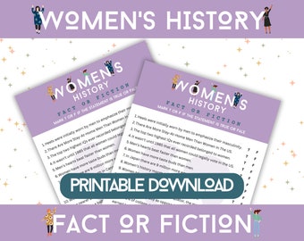 Juego de historia de la mujer: hechos o ficción / Juego del Día Internacional de la Mujer / Actividad sobre la historia de la mujer / Juegos educativos / Juegos imprimibles
