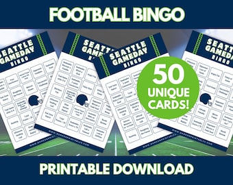 Juego de bingo de fútbol de Seattle: 50 tarjetas imprimibles (descarga digital)