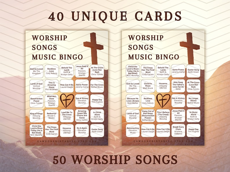 Christian worship music bingo