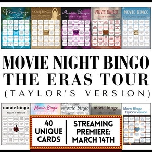 Bingo de la película Eras Tour / Bingo de la versión de Tay de Eras Tour / Juego de fiesta para ver Eras Tour / Juego de fiesta Swift / Juego para adolescentes Swift / Imprimible