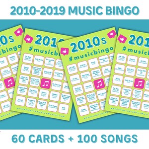 Muziekbingo uit 2010 met afspeellijst | Muziekbingo 2010-2019 | 60 bingokaarten | Afdrukbaar feest | Verjaardagsspellen | Spelletjes voor kantoorfeesten