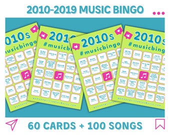 Bingo musical dos anos 2010: 60 cartões para impressão, jogo de festa (download digital)